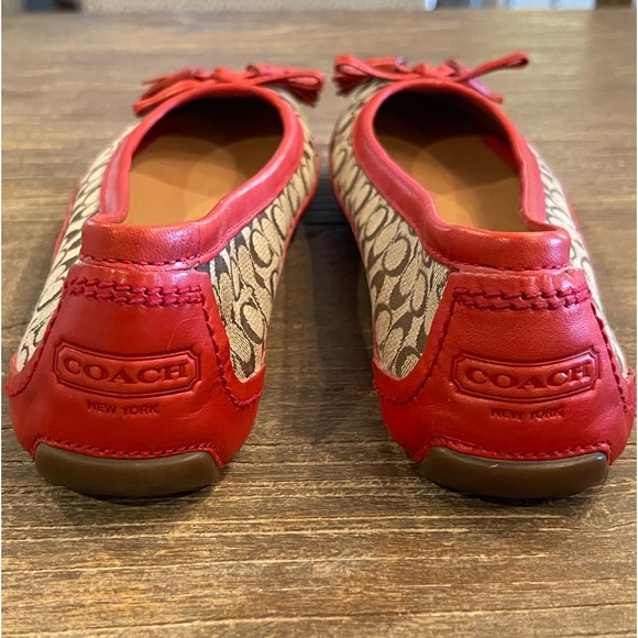Coach Ballet Flats - Orange Leather w/ signature COACH Brown/Tan Canvas - Picture 7 of 7